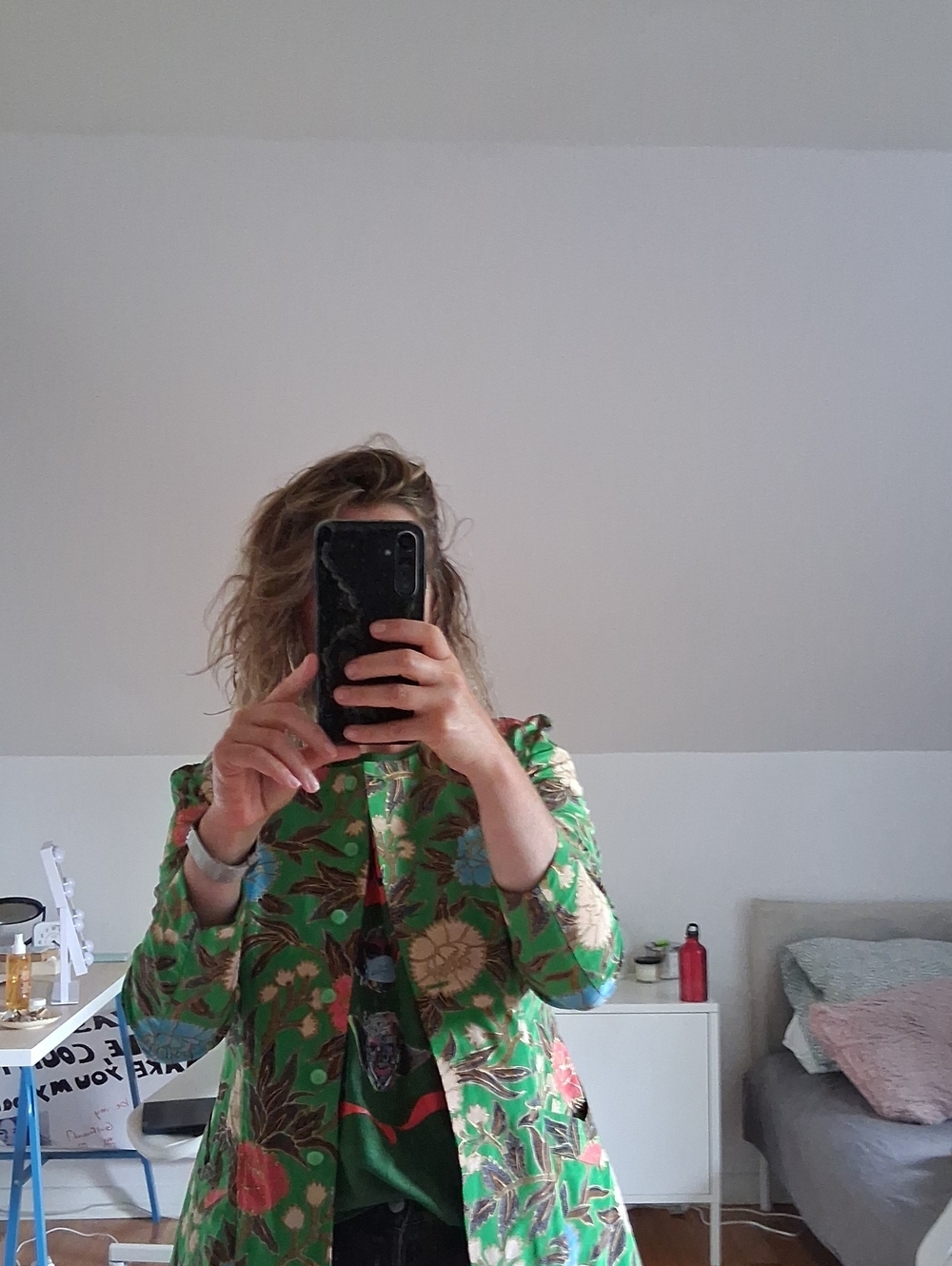Green Floral Print Women's Blazer Jacket